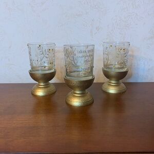Beautiful Set of 3 Candle Holders with Gold-tone Trimmings And Gems
